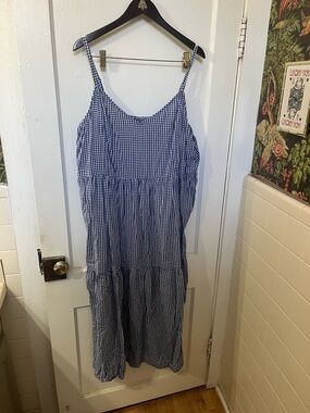 Old Navy Navy Blue Gingham Tiered Maxi Cami Swing Dress - XXL